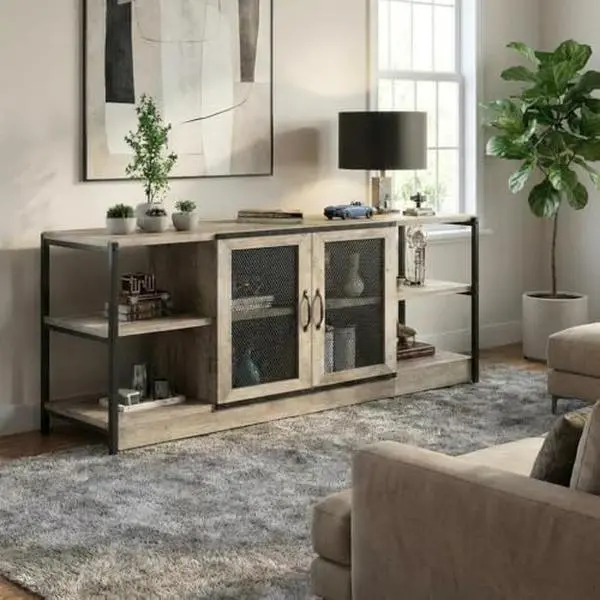 Farmhouse Rustic TV Stand for 65/75 Inch TVs,Entertainment Center with Storage, Mesh Doors, 1.6M, Tv Cabinet Table, Tv Media Stand