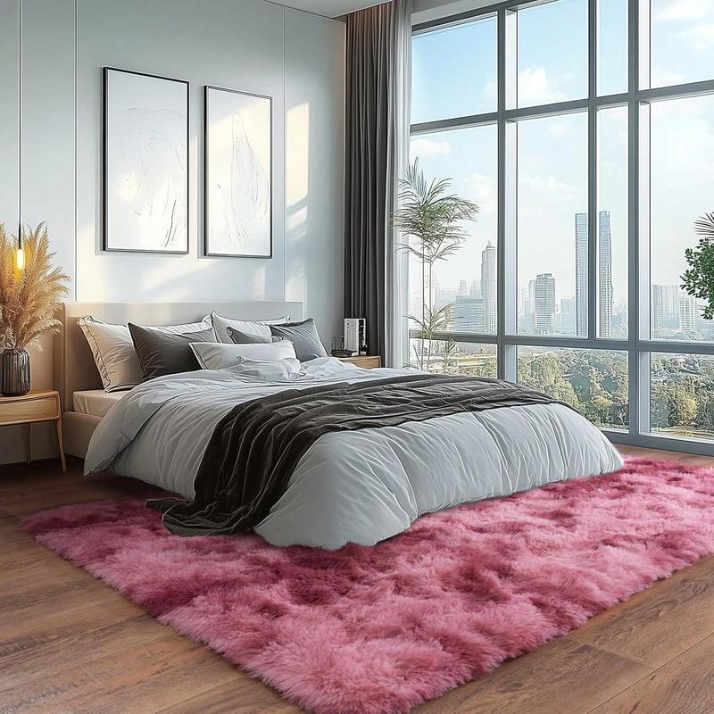 AAFKK Soft Shag Rugs For Bedroom, Tie-dye Dark Red  Fluffy Shaggy Rugs For Living Room Nursery, Luxury Modern Plush Carpet Girls Boys Kids Room Dorm Indoor Home Decor, Upgrade Non-Slip