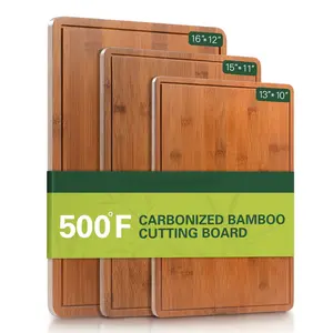 Carbonized Bamboo Cutting Boards for Kitchen, XL Durable Wood Cutting Board with Juice Grooves and Handles, Set of 3 Solid Charcuterie Boards for Meal Prep & Serving (13x10, 15x11, and 16x12) Chopping Knives Wooden
