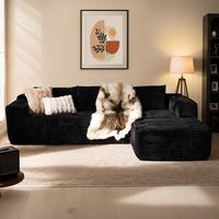 Black Plush Corduroy Right Chaise