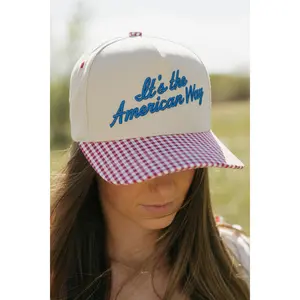 American Way Trucker Hat-Beige/Gingham
