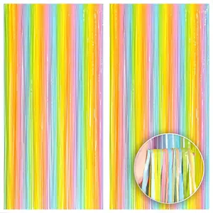 , Pastel Rainbow Backdrop - XtraLarge, 3.2x8 , Pack of 2 | Pastel Fringe Curtain Backdrop | Rainbow Foil Curtain, Pride Decorations | Rainbow Decorations | Pride Month Decorations