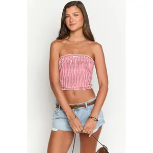 Boston Red Gingham Strapless Top