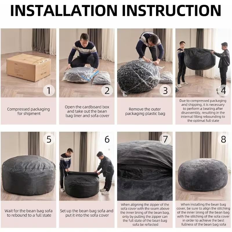 Bean Bag Chair for Adults, 4FT Giant Bean Bag with Filler & Machine Washable Cover, Fluffy Bean Bag Chairs Oversized Beanbag Lounge Chair for Living Room, Bedroom Dorm