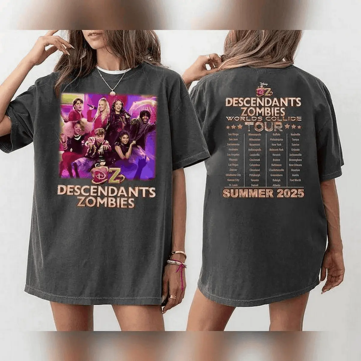 Women's Malachi Barton Tour 2025 Cotton Casual Top - Descendants X Zombies 4 Round Neck, Loose Short-Sleeve T-Shirt, Soft Light Fabric, Print Style, Summer Music Festival Essential
