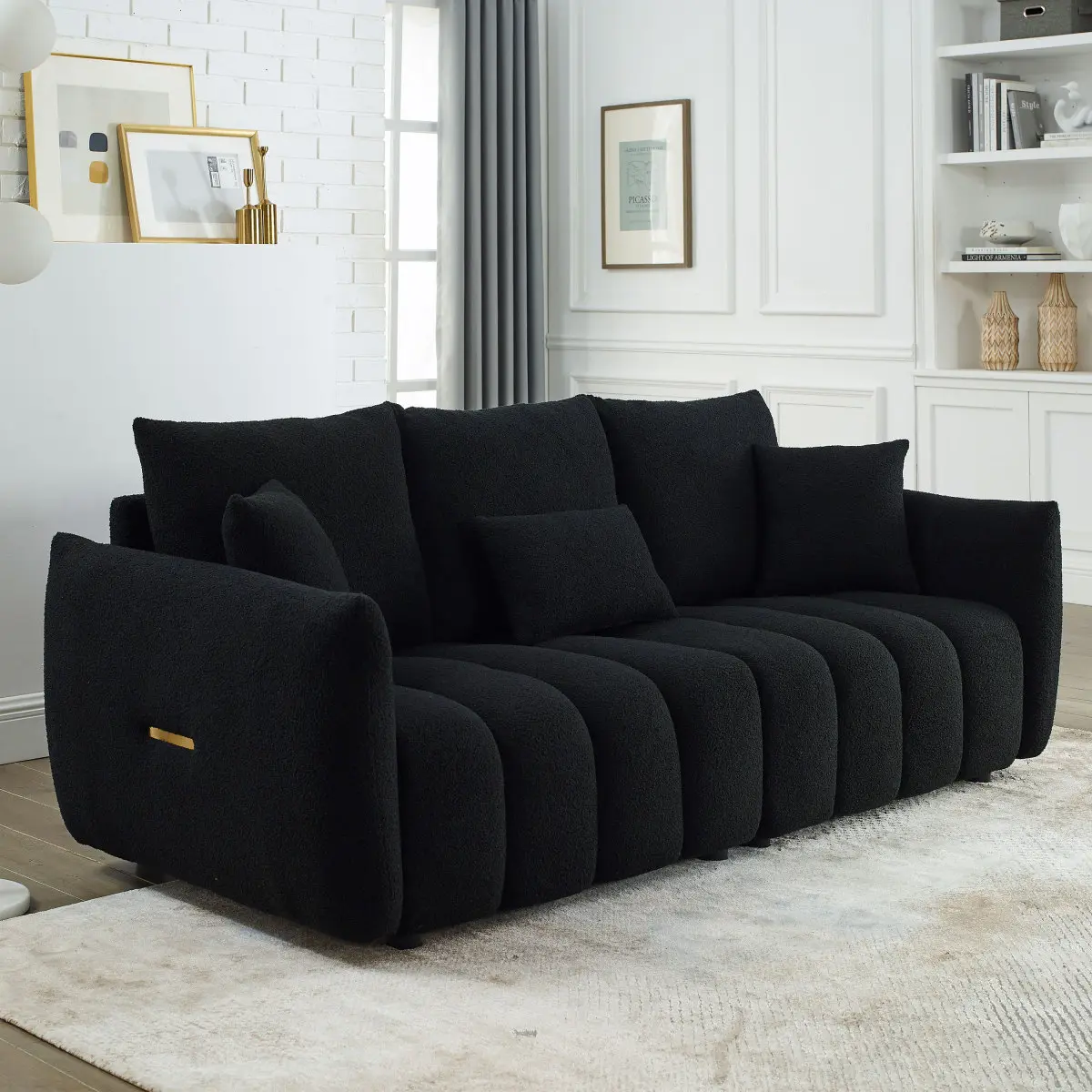 79.5" Modern Fabric Couch, Comfy Deep-Seat Teddy Cloud Upholstered 3-Seater Boucle Sofa, Oversized Loveseat for Living Room, Bedroom