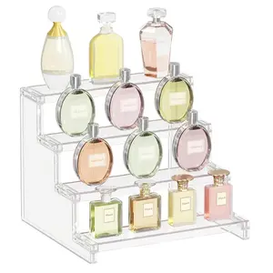 4 Tier Clear Display Risers Stand, Plastic Organizers for Figures, Cupcake, Perfume, Dessert, Desktop Display Stand for Organize and Decoration Set