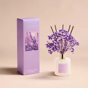 COCORRÍNA Reed Diffuser - Lavender Garden 6.7 Fl.oz Reed Diffuser Set with Sticks & Preserved Baby's Breath, Reed Diffuser for Home Bathroom Shelf Decor