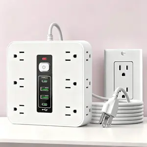 16-in-1 Multifunctional Surge Protection Power Strip, Wall Mount Socket Extender with 12 AC Outlets, Dual USB and Dual Type-C Fast Charging Ports for Home Office Use
