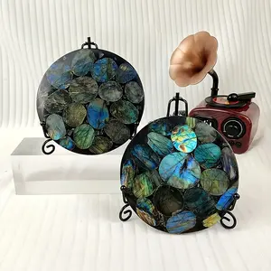 4.33-4.72 inch natural lapazite crystal pieces, artistic vintage style, circular mosaic panels, moonstone decorations, home-themed decorations, specimen gifts, exotic and quirky Halloween decorations.,Positive Energy bookshelf decor