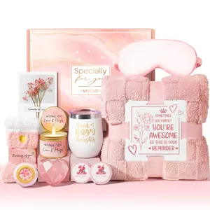 Relaxation Gifts Basket for Women, Rose Relaxing Get Well Soon Spa Gifts with Luxury Blanket, Christmas Mother's Day Birthday Anniversary Thoughtful Gifts for Mom Wife Girlfriend Friend Sister Grandma Teacher Nurse Her