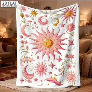 2D Flat, 1pc Sun And Moon Quilt Outdoor Portable Blanket-Lightweight Home Furnishings Blanket Blanket Suitable for Travel Camping Living Rooms Offices Sofas Chairs And Beds-Soft And Warm Fabric Digital Printed Blanket, 2D Flat