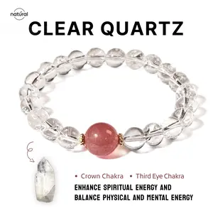 Natural Stretch Gemstone Clear Quartz Bracelet 8mm (0.31 Inch) Bead Healing Crystal Quartz Energy Chakra Jewelry Women Birthday Gift