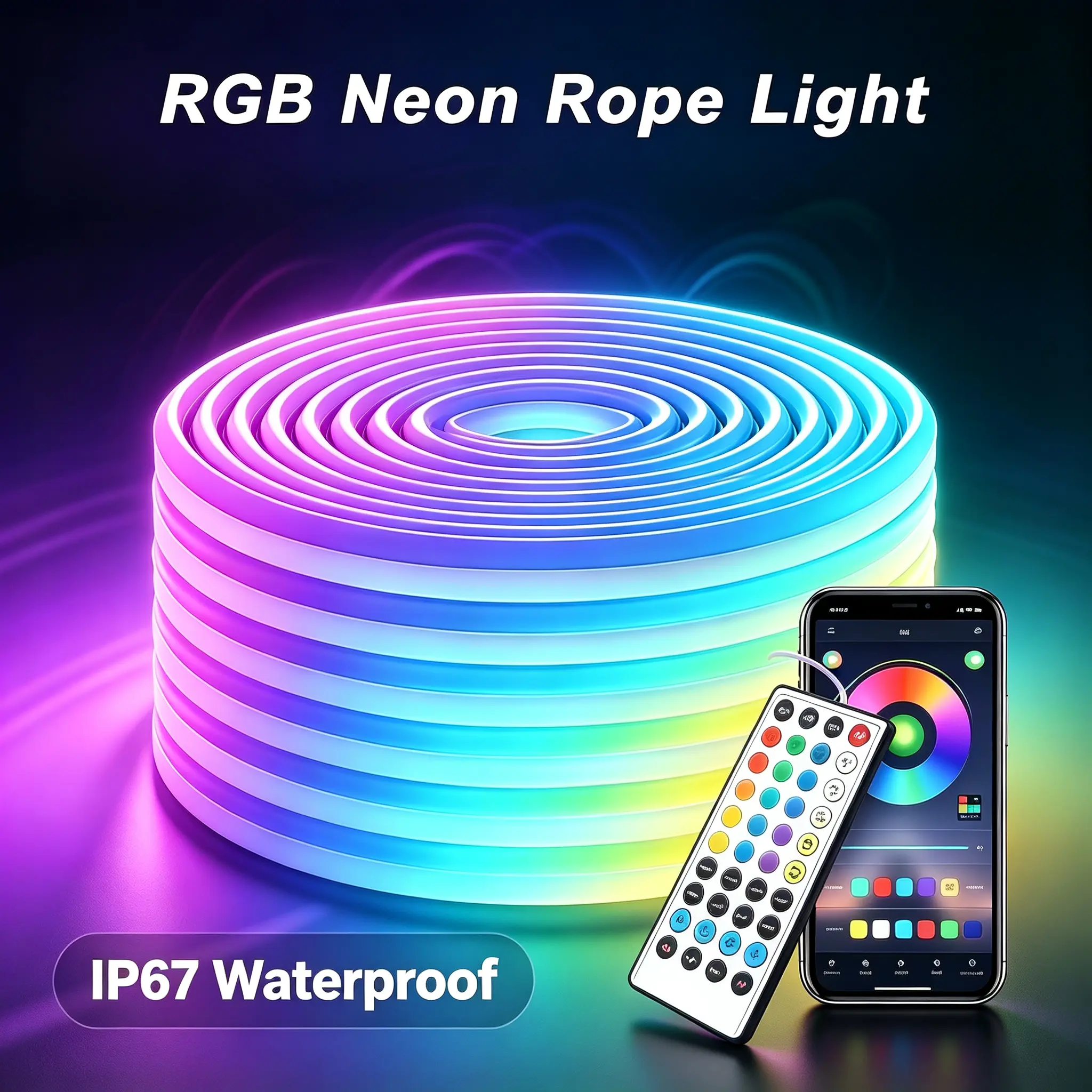 【DealsForYou】100Ft RGB Neon Rope Lights, Flexible Bluetooth LED Lights with App/Remote Control, Multiple Modes Music Sync, for Bedroom Gaming, Living Room, Backyard Home Improvement Lighting Accessories