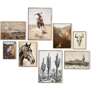 Western Decor Vintage Southwestern Wall Art,Farmhouse Wall Decor Western Cowboy Pictures,Boho Ranch Desert Western Wall Decor Aesthetic,Southwestern Artwork Prints for Western Bedroom Bathroom Decor,Unframed