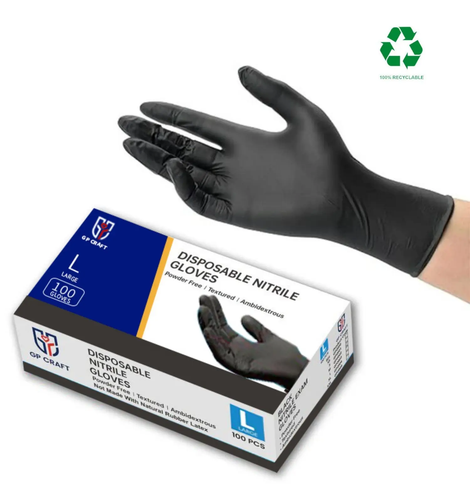 GP Craft Black Nitrile Disposable Anti-Wear Cleaning Gloves - 3.5 Mil, Powder-Free, Latex-Free, Soft Touch, Sensitive Skin-Friendly, Durable, Waterproof Thick Rubber Gloves for Home Cleaning, Desk Use