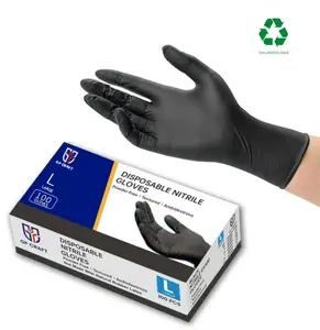 GP Craft Black Nitrile Disposable Gloves 3.5 Mil Powder Free Latex Free Wear Resistant Clean Waterproof Hand Thick Cleaning Rubber Comfortable Smooth SoftTouch guantes para limpieza