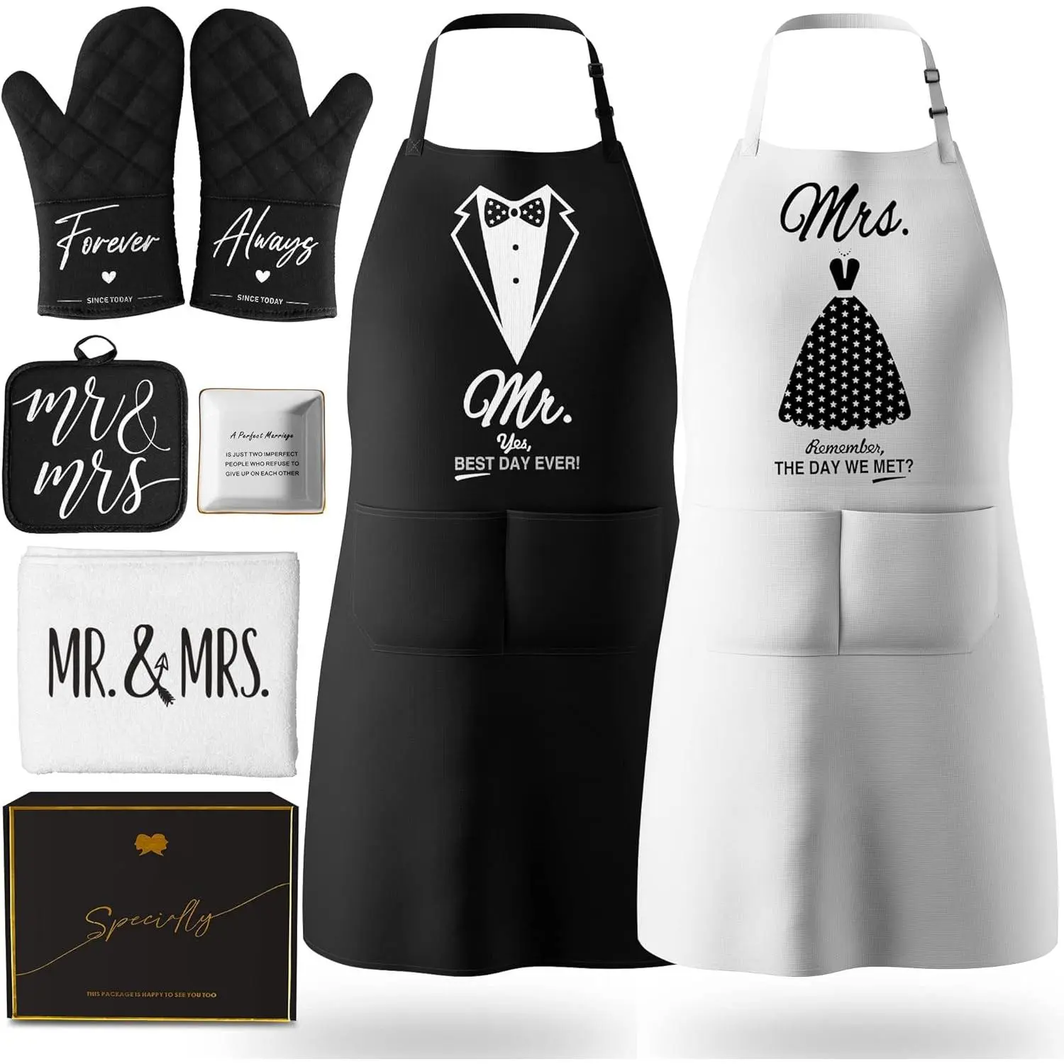 Mr & Mrs Aprons for Couple -Anniversary,Bridal Shower,Wedding,Engagement,Christmas Gifts for Couple,Kitchen  Set