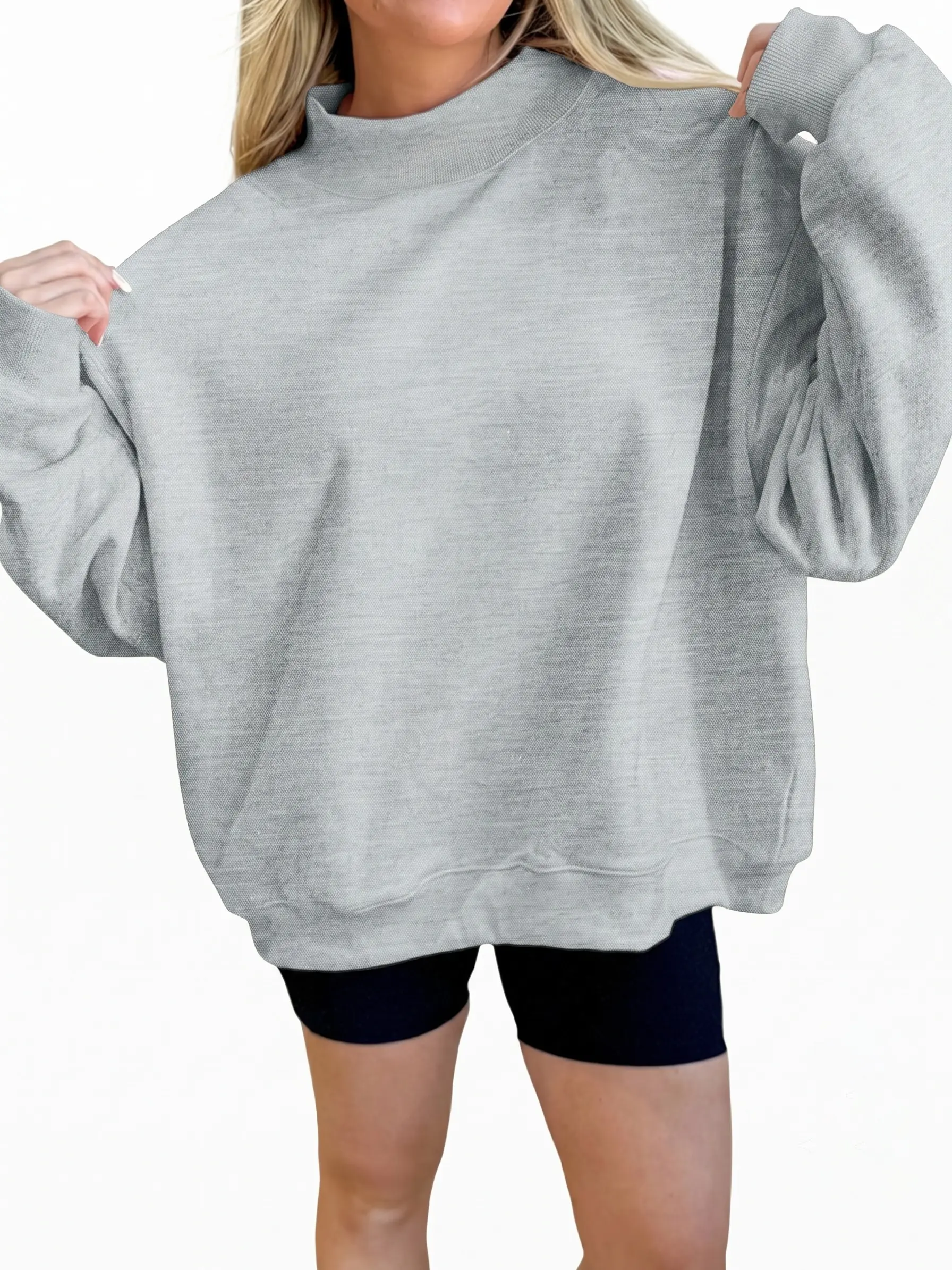 Women's Oversized Mock Neck Sweatshirt Casual Long Sleeve Drop Shoulder Pullover Tops Fall Winter Clothes Baggy Aesthetic