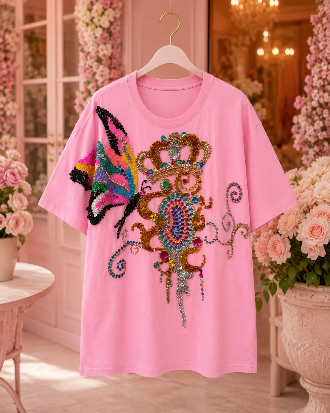 #324 LunaSparkle handmade designer Sequin Energetic T-Shirt