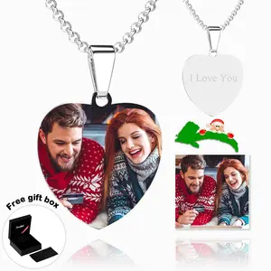 Custom Engraved Heart Tag Photo Necklace Jewelry Personalized Photo Necklace Gifts for Your Lover