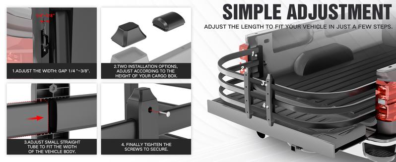 Truck Bed Extender, Aluminum Retractable Tailgate Extender, 59"-69" Adjustable Length, Drill Required, Fits for Chevy Silverado & GMC Sierra, Ford F-Series, Dodge Ram, Tundra, Nissan Titan
