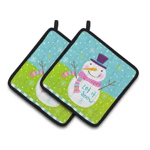 212 MAIN Christmas Snowman Themed Fabric Pot Holders, 2-Piece, 7.5x3x7.5 in, Thick, Colorful, Hanging Loop, Indoor Kitchen Accessory