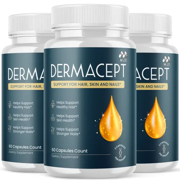 (3 Pack) Dermacept Advanced Formula Natural Blend Unflavored Skin Health Pills, 180 Capsules - Beauty Supplements for Healthcare Support