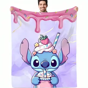 DISNEY CLASSIC Stitch Flannel Blanket, Soft Warm Throw Nap Blanket for Outdoor, Camping Travel, Perfect Gift. Event and Party Supplies