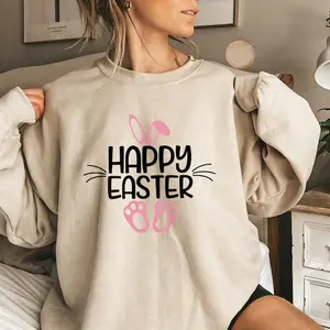 Holafish Women's Cozy Fleece Lined Bunny Graphic Crewneck Sweatshirt a Comfortable Unisex Easter Top for Holiday Style and Casual Wear summervibes