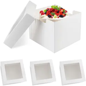 3 count 10x10x8 Inches Cake Boxes, Disposable Bakery Boxes with Window, White Square Bakery Boxes for Cakes, Donuts, Cookies, , Pies, Wedding, Birthday, Party