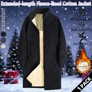 Men's solid color zip-up stand collar mid-length coat, lamb's wool lining, regular fit casual fleece long-sleeved jacket, suitable for autumn and winter wear, winter fashion, men's everyday clothing.