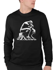 The Thinker Bigfoot Sasquatch On A Tree Stump Funny Unisex Long Sleeve T-Shirt