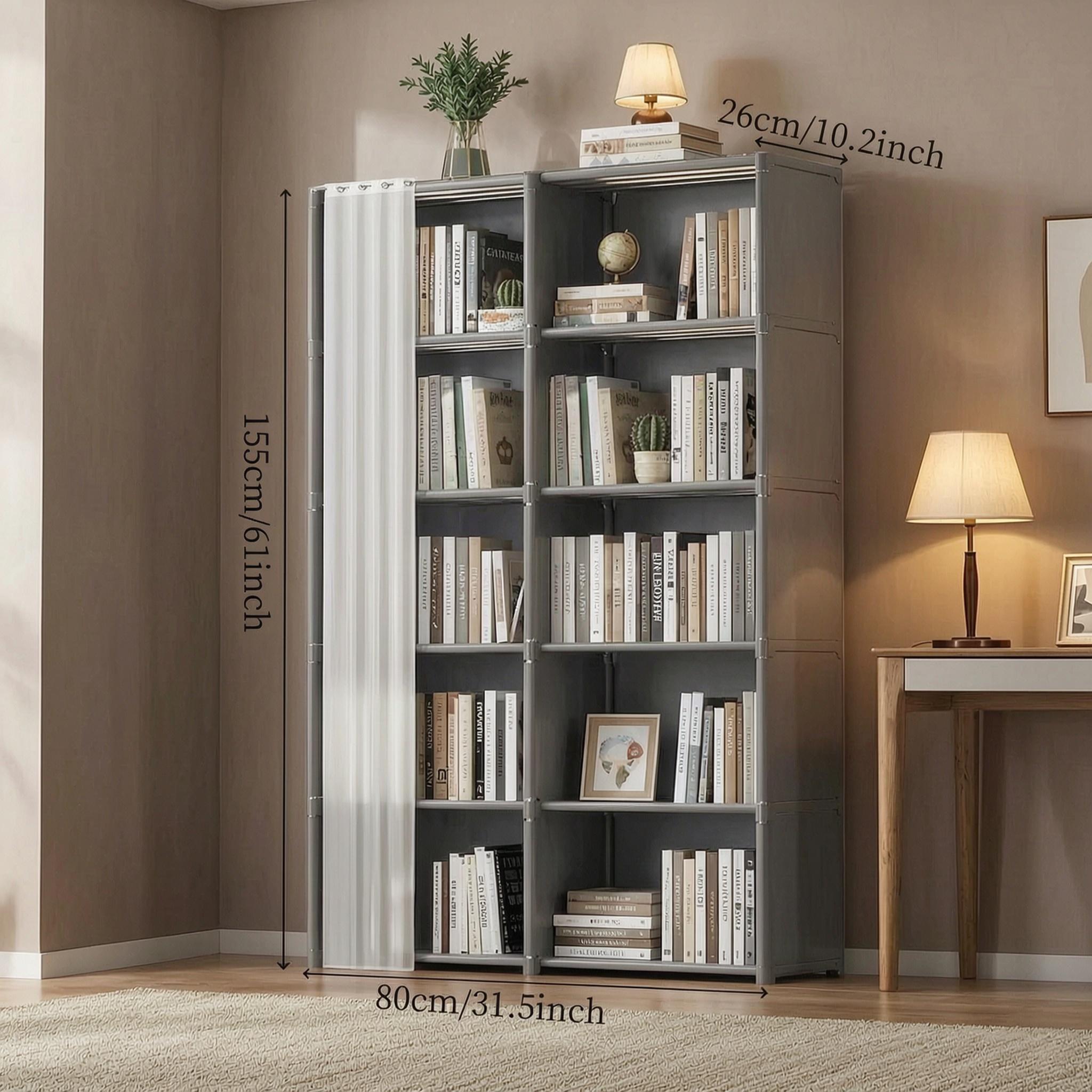 Freestanding Simple Bookshelf - 10 Compartments, Detachable Book Rack, Indoor Home Furniture Shelves for Bedroom with Bedroom Storage for Home Library Use Book Display Stand
