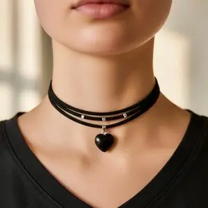 Black Agate Heart Charm Choker for Everyday or Special Occasion - Stylish and Versatile Jewelry