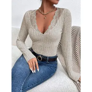 Womens Fall Tops 2024 Fashion V Neck Long Sleeve Shirts Blouse Knit Casual Pullover Sweater Cozy Clouds