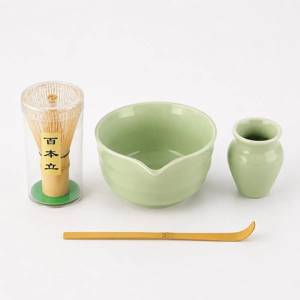 KAWASIMAYA Traditional Bamboo Matcha Whisk Full Set - Light Green Ceramic Chawan Bowl with Smooth Glaze Finish, Chashaku, Protective Cap - Easy-to-Use Japanese Tea Ceremony Tools for Tea Ceremony Beginners, Matcha Enthusiasts