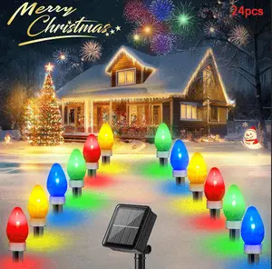 Christmas  Deco Solar Lights Outdoor, 24PCS -C9 Solar Lights Outdoor Garden Stakes,IP44 Solar Christmas Lights with 8 Modes, Solar Garden Lights for Garden Patio Yard, Commercial & Party Decor(Bistro/Cafe/Gazebo)