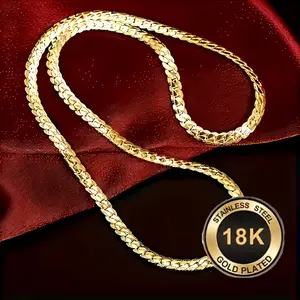 18K Golden Plated Unisex Necklace and Bracelet Set - Fashionable Modern Design, Durable Costume Jewelry, Perfect Engagement or Anniversary Gift