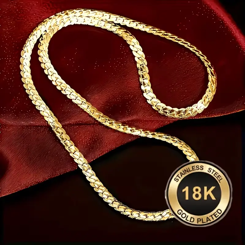 18K Golden Plated Unisex Necklace and Bracelet Set - Fashionable Modern Design, Durable Costume Jewelry, Perfect Engagement or Anniversary Gift
