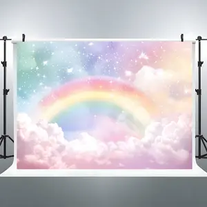 Pastel Rainbow Unicorn Wall Decoration Backdrop with Pastel Clouds & Stars - Pastel Pink, Blue, Purple, Yellow, Green, Blue - No Electricity Needed - Birthday Party, Wedding,1 Photo Background