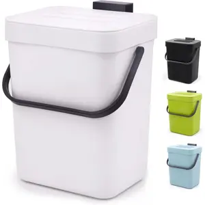 Indoor Compost Bin - 1.3 Gallons Hanging Small Trash Can with Lid for Kitchen Bathroom, Under Sink Kitchen Trash Can, Indoor Counter Compost Bucket with Lid, 5L(White)