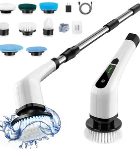 Scuva Powerful Electric Spin Scrubber with 9 Replaceable Brush Heads | Strong Rechargeable Cleaning Brush for Bathroom, Shower, Tile Grout, Kitchen Floor & Wall, Long-Handle Power Scrubber | Multifunctional household cleaning tool