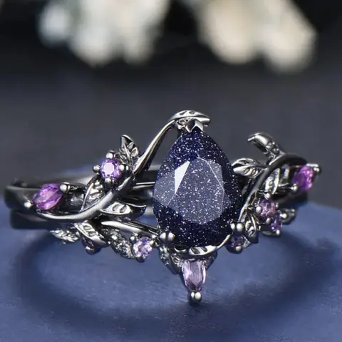 Unique Water Drop Ring Set, Stunning Ring Set, Elegant Retro Synthetic Crystal Stackable Rings for Women & Girls, Perfect for Weddings Engagement Jewelry, Daily Wear Valentine's Day Gift, Beautiful Rings