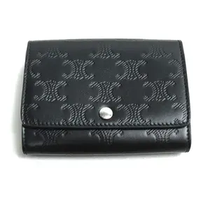 Pre-owned Celine Calfskin Small Leather Goods Triomphe Embossed Card Holder