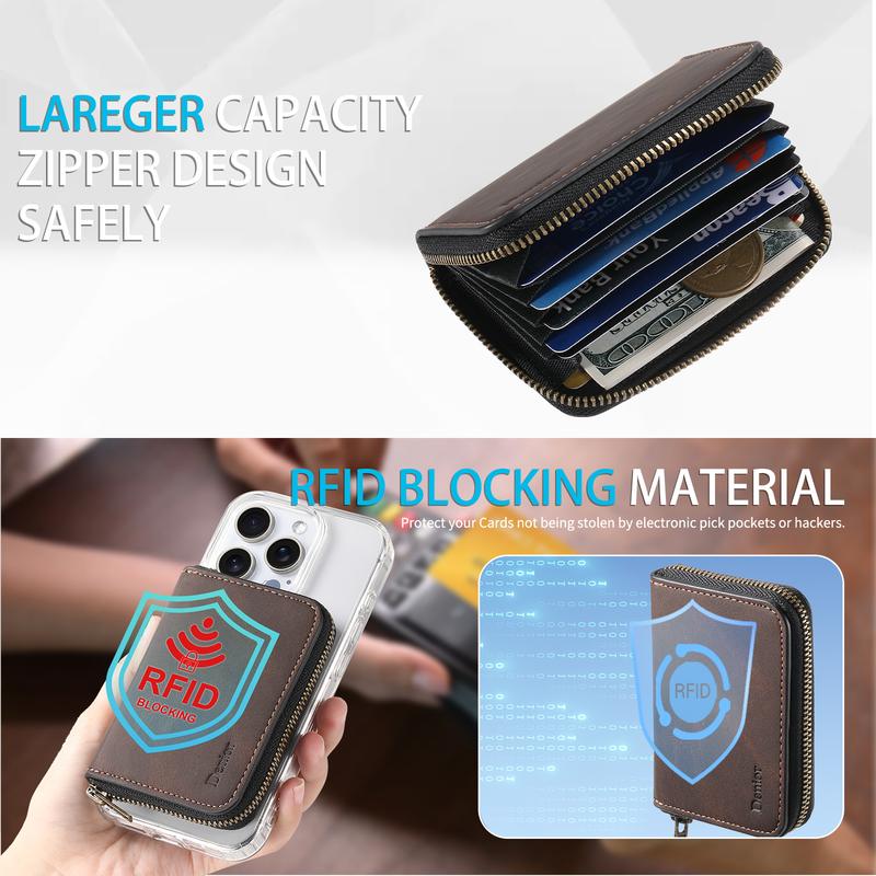 Denior |  RFID-Blocking Zipper Wallet with Multiple Card Slots | Faux Leather | Strong Magnetic Attachment to Phone | Secure ID & Credit Card Holder | Sleek Brown Design | Perfect Gift for Men on Valentine's, Father's Day & More, Card Holder Wallet