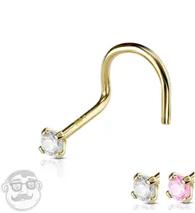 20G 14kt Gold Prong CZ Nose Screw Ring