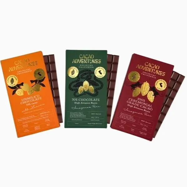 Cacao Adventures The Collection 3-Pack Gift Set Ceremonial Grade Single Origin Artisan Chocolate Bars