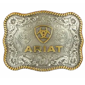 Ariat Rectangle Filigree Swirl Gold/Silver Tone Logo Belt Buckle A37007