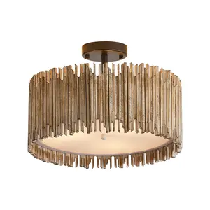 PARROT UNCLE 3-Light Farmhouse Ceiling Lighting LED Wood & Metal Rustic Style for Living Room Dining Room Indoor Use E12 Socket 40w Power 39.5x39.5x27.5cm